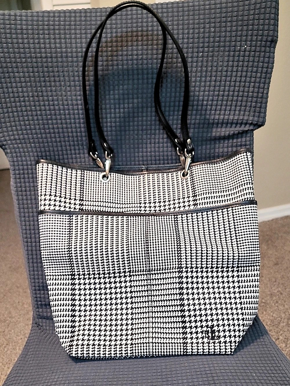 Ralph Lauren Houndstooth Tote in Black & White